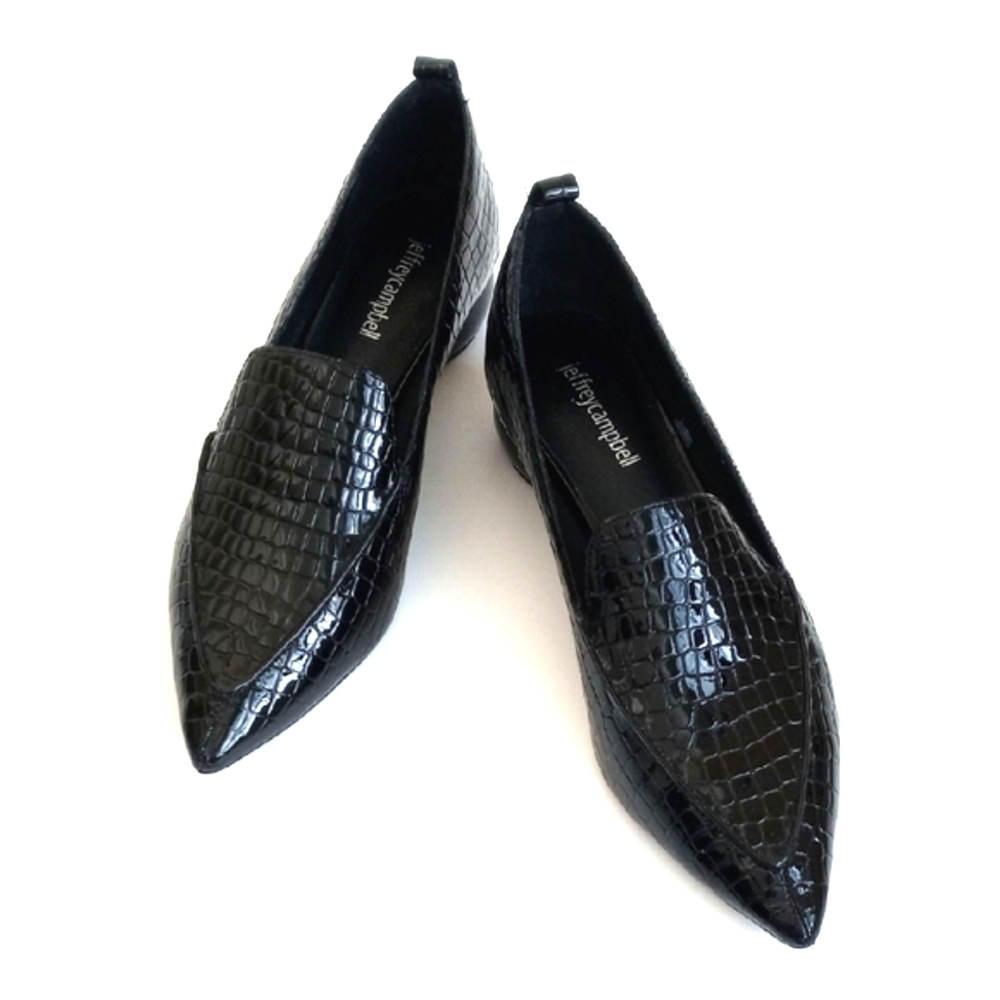 Jeffrey Cambell Women's Viona Black Patent Leather Croc-Embossed Loafers 8